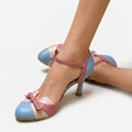 Women's Ankle Strap Pumps with Bow Detail