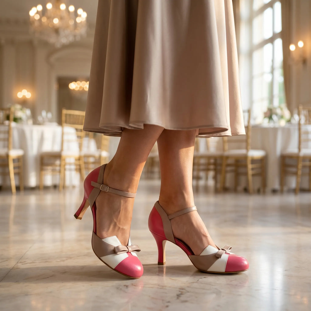 Women's Ankle Strap Pumps with Bow Detail