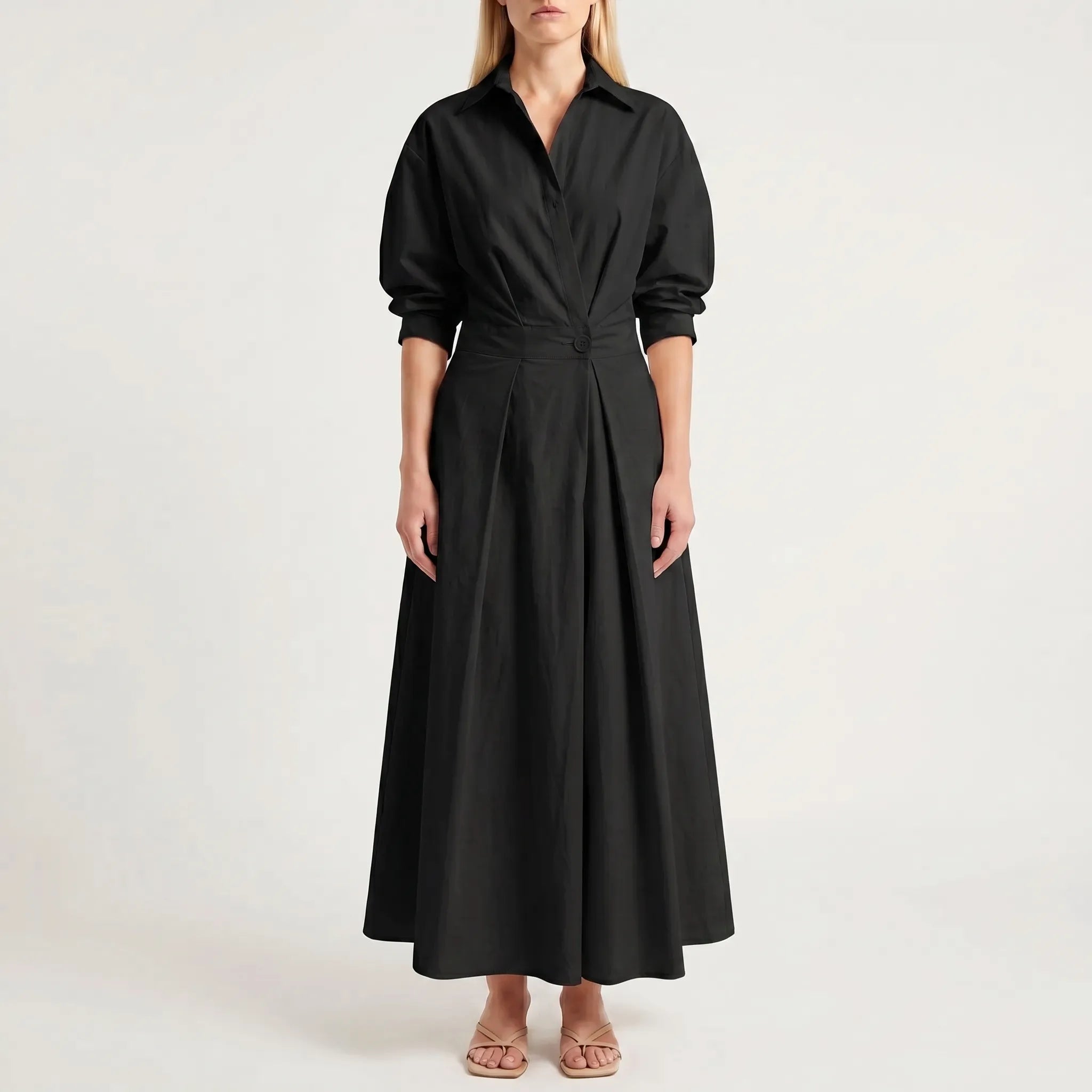 Women’s Belted Shirt Maxi Dress