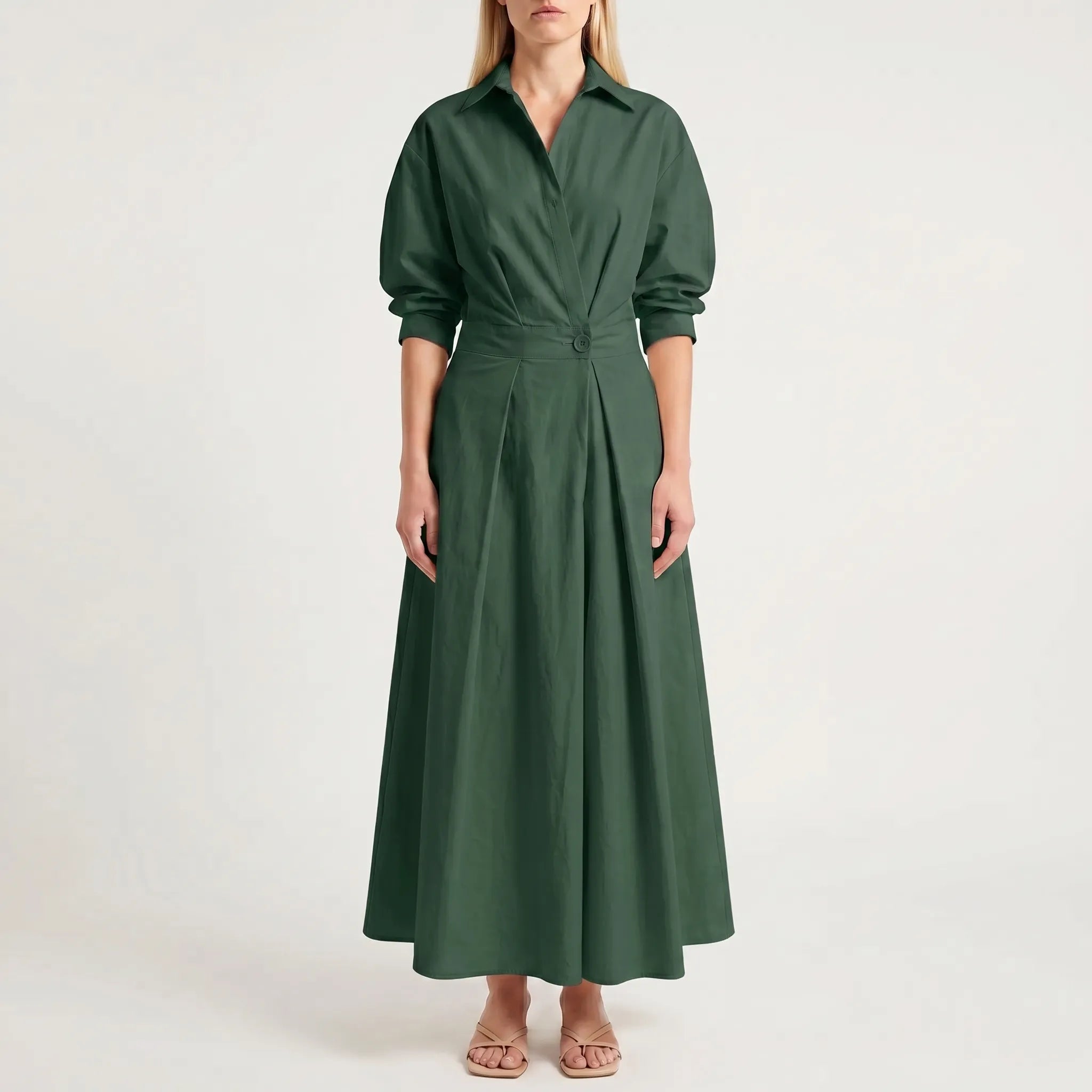 Women’s Belted Shirt Maxi Dress