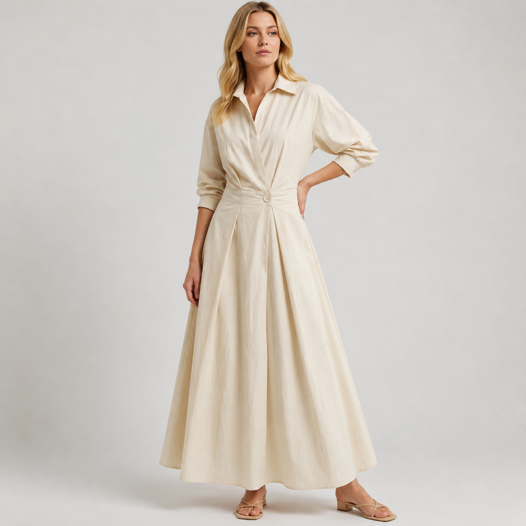 Women’s Belted Shirt Maxi Dress