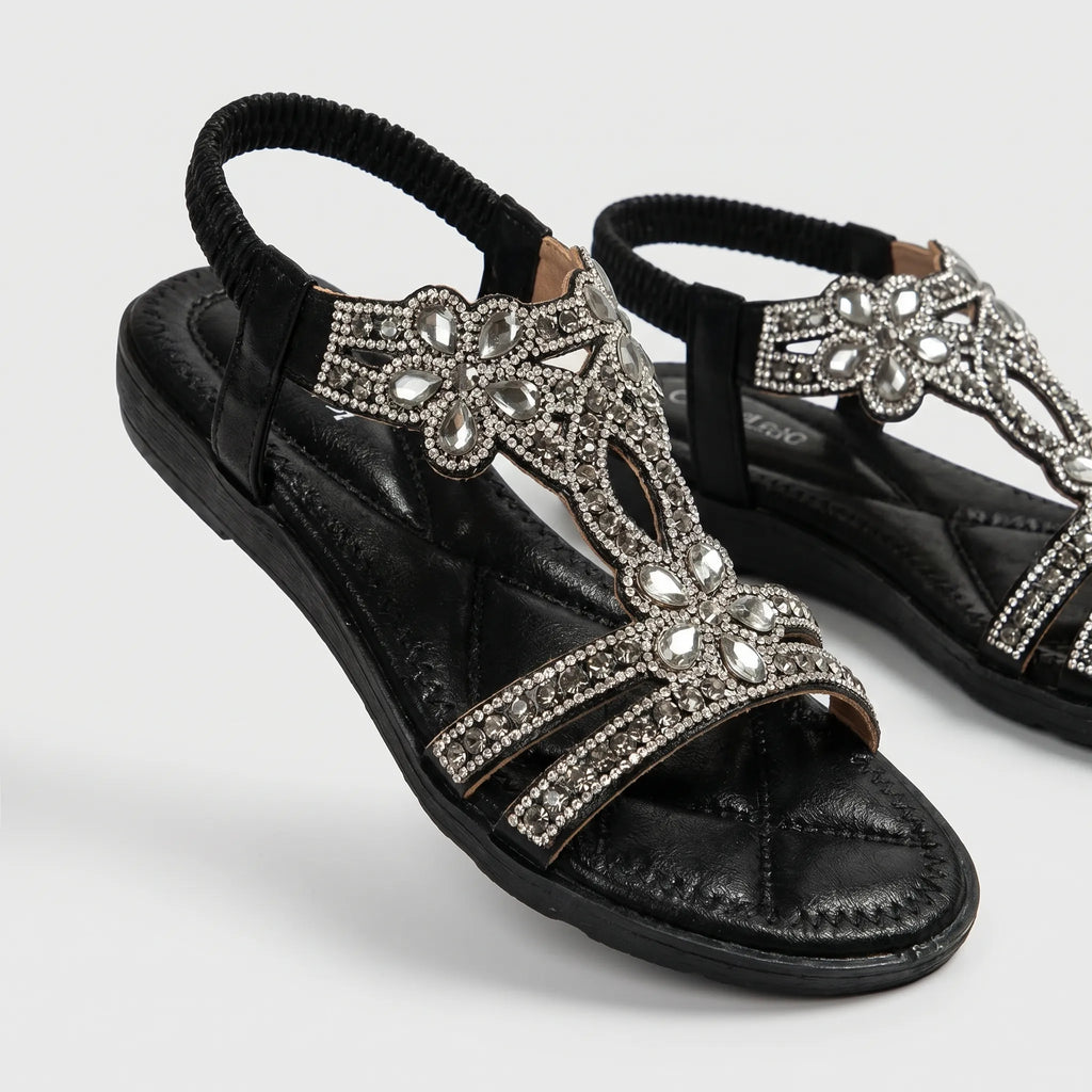 Women's Rhinestone Floral Flat Sandals