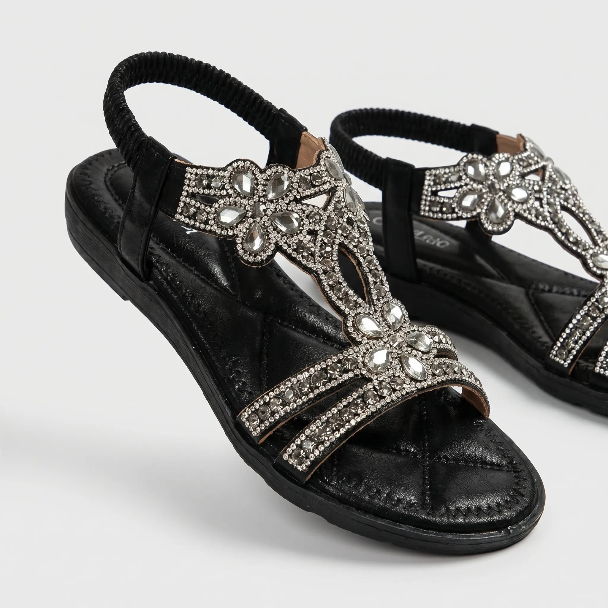 Women's Rhinestone Floral Flat Sandals