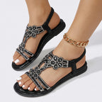 Women's Rhinestone Floral Flat Sandals