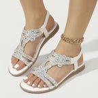 Women's Rhinestone Floral Flat Sandals