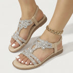 Women's Rhinestone Floral Flat Sandals