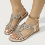 Women's Rhinestone Floral Flat Sandals