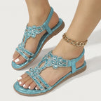 Women's Rhinestone Floral Flat Sandals
