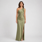 Women’s One Shoulder Ruched Maxi Dress