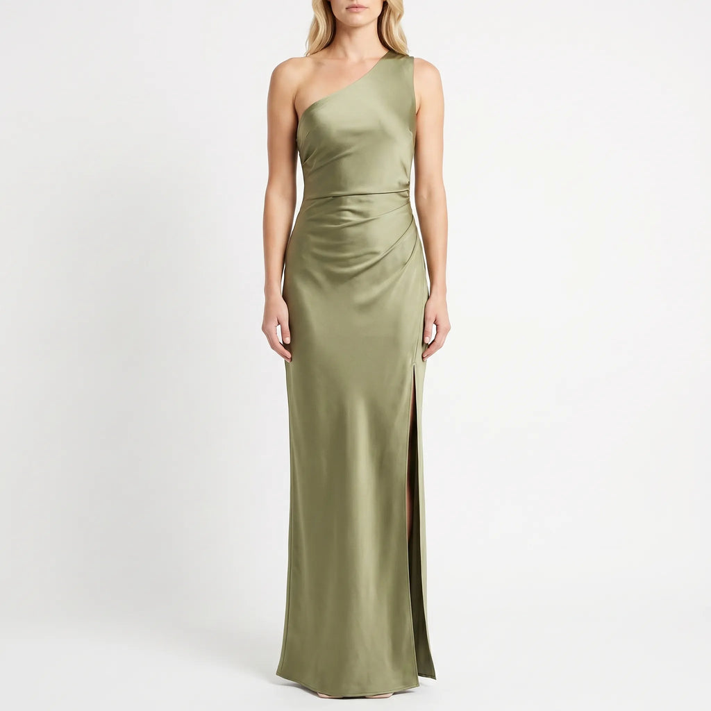 Women’s One Shoulder Ruched Maxi Dress