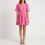 Women’s Puff Sleeve V Neck Mini Dress
