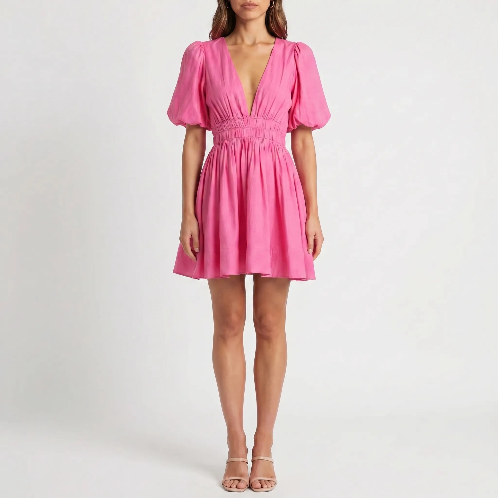 Women’s Puff Sleeve V Neck Mini Dress