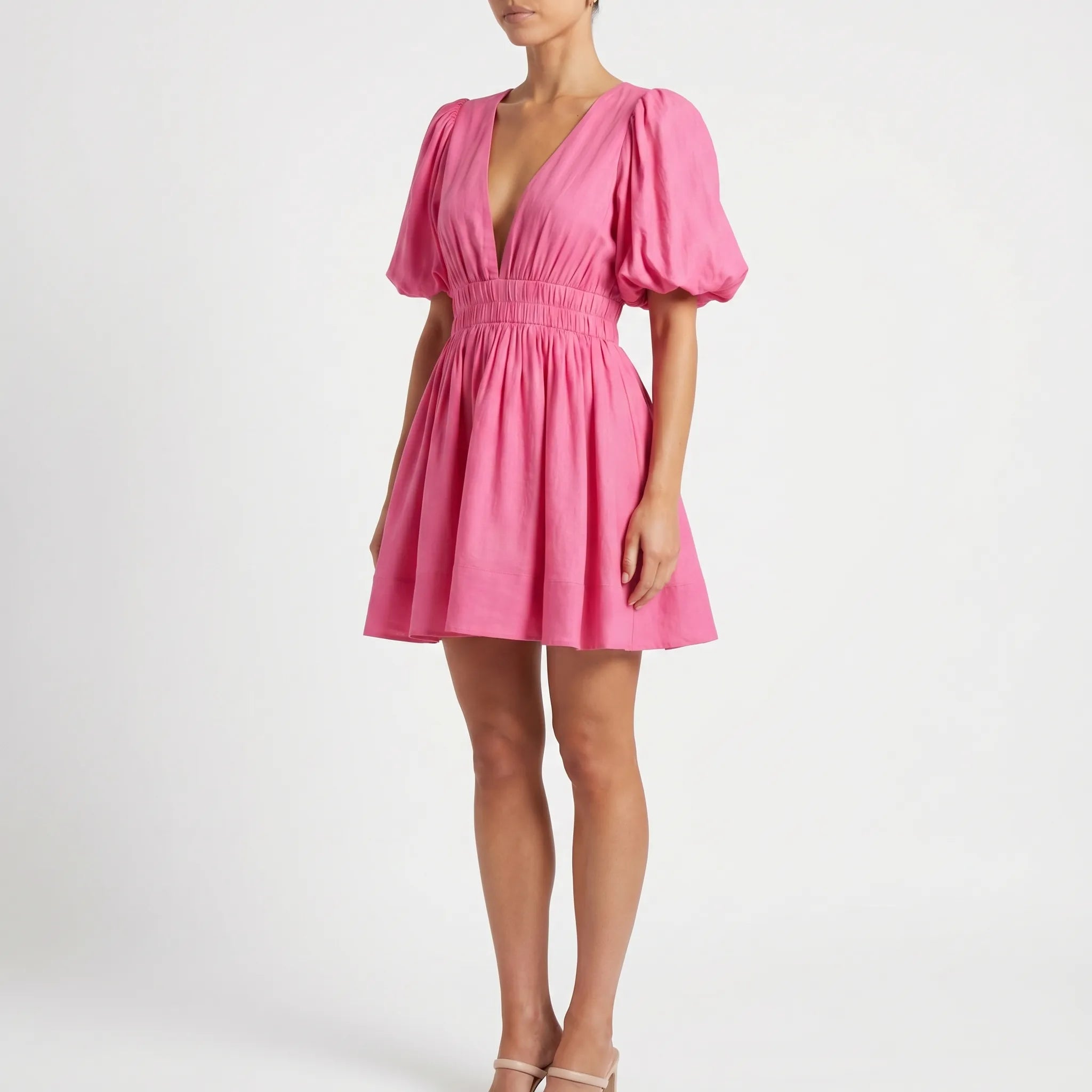 Women’s Puff Sleeve V Neck Mini Dress