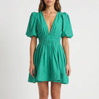Women’s Puff Sleeve V Neck Mini Dress
