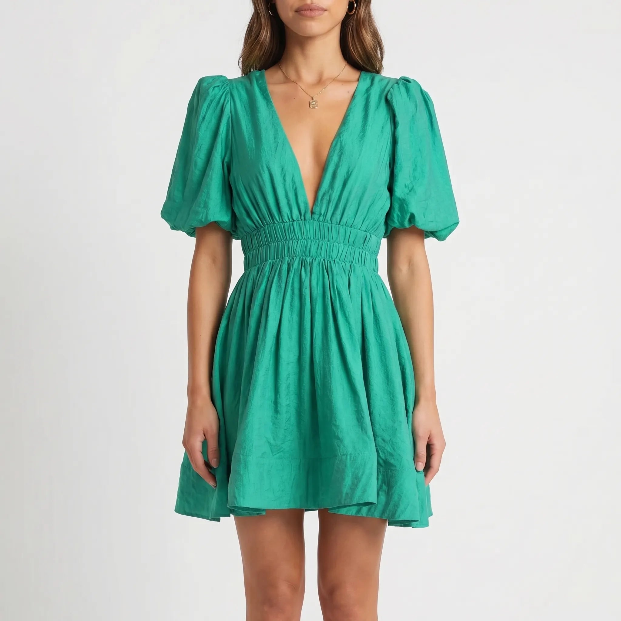 Women’s Puff Sleeve V Neck Mini Dress