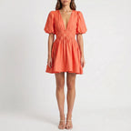 Women’s Puff Sleeve V Neck Mini Dress