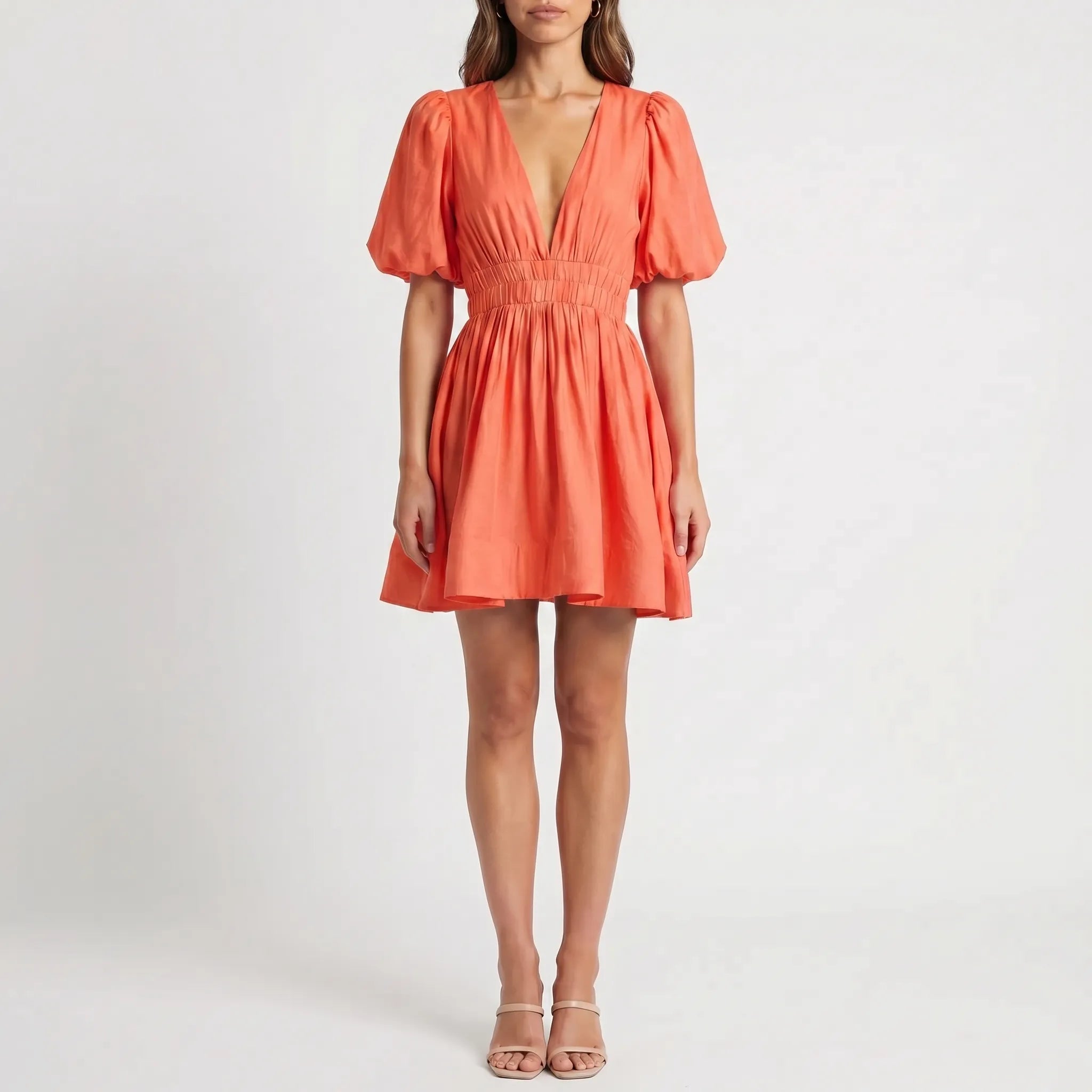 Women’s Puff Sleeve V Neck Mini Dress