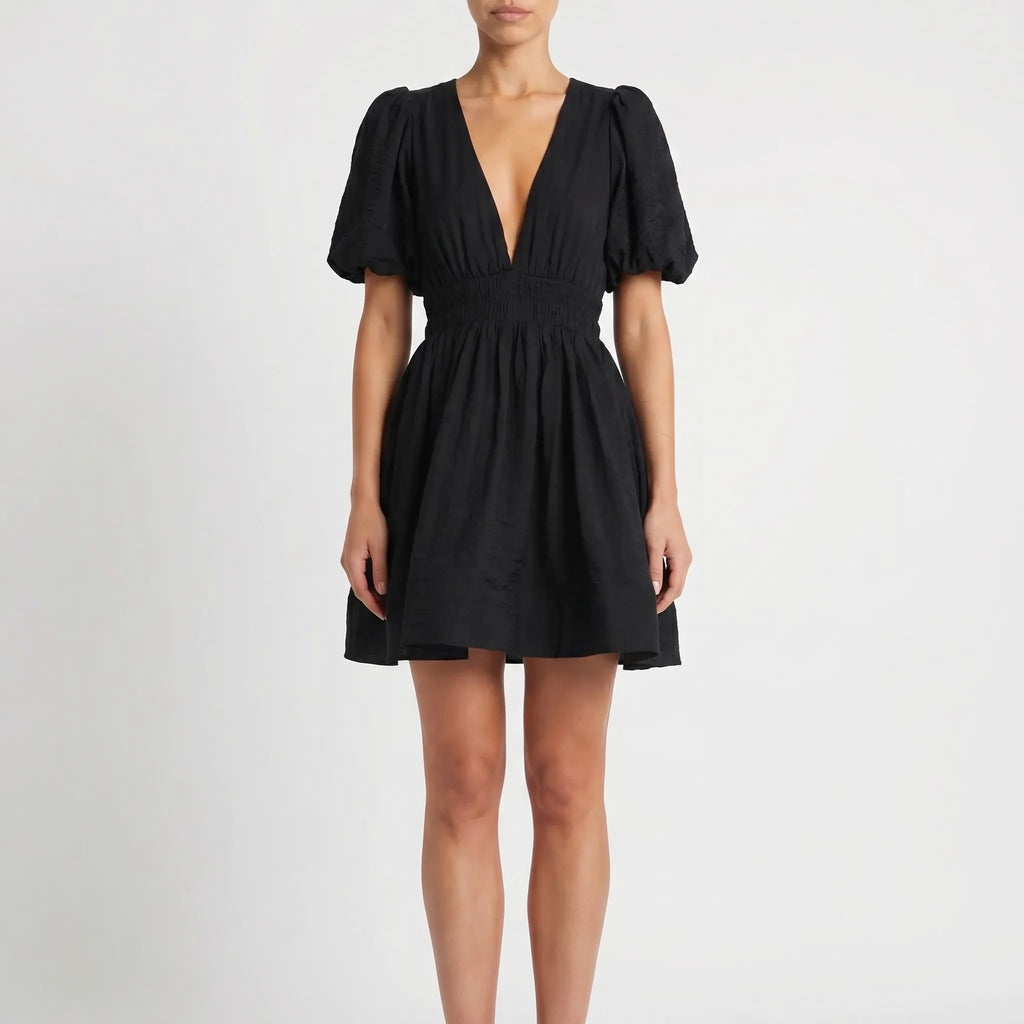Women’s Puff Sleeve V Neck Mini Dress