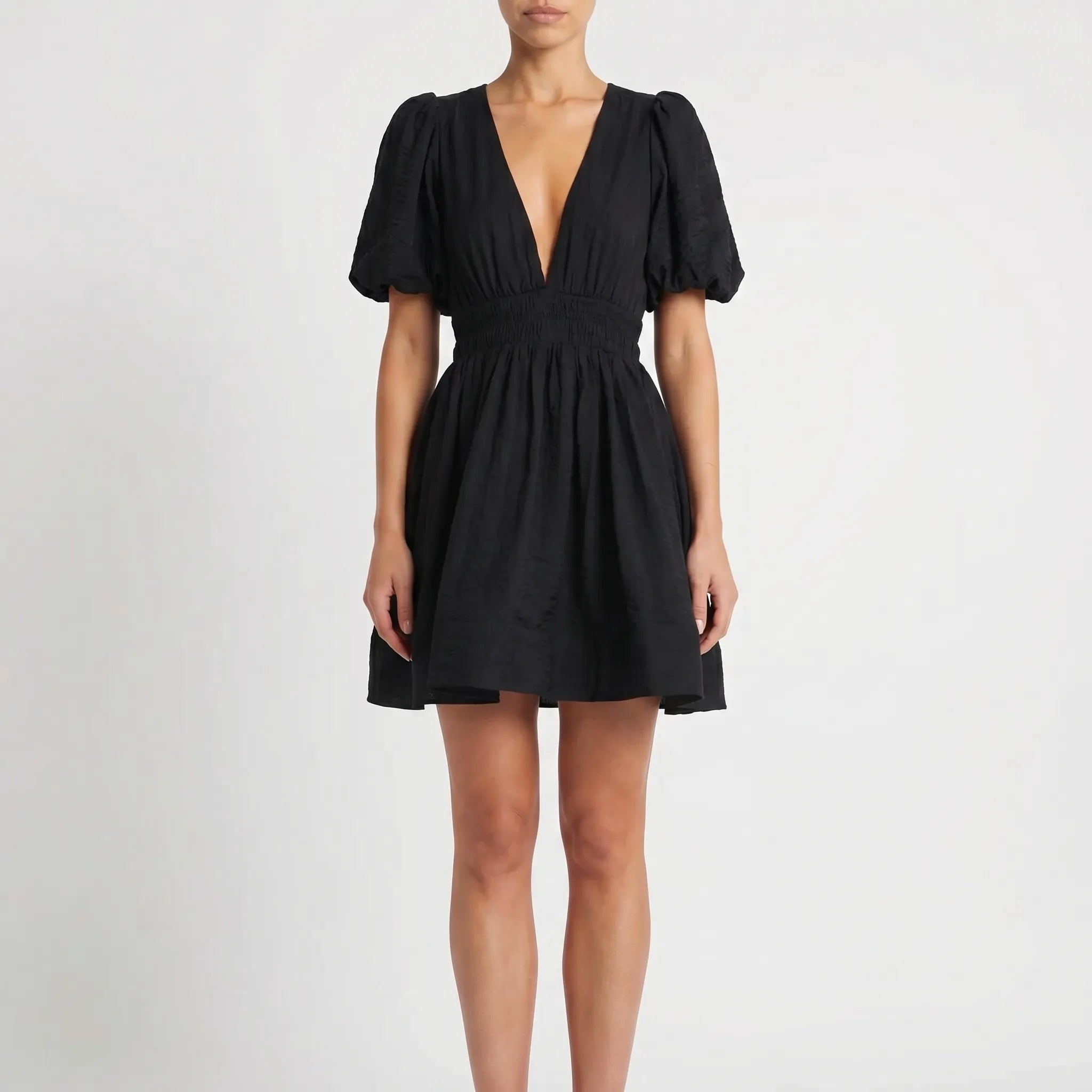 Women’s Puff Sleeve V Neck Mini Dress