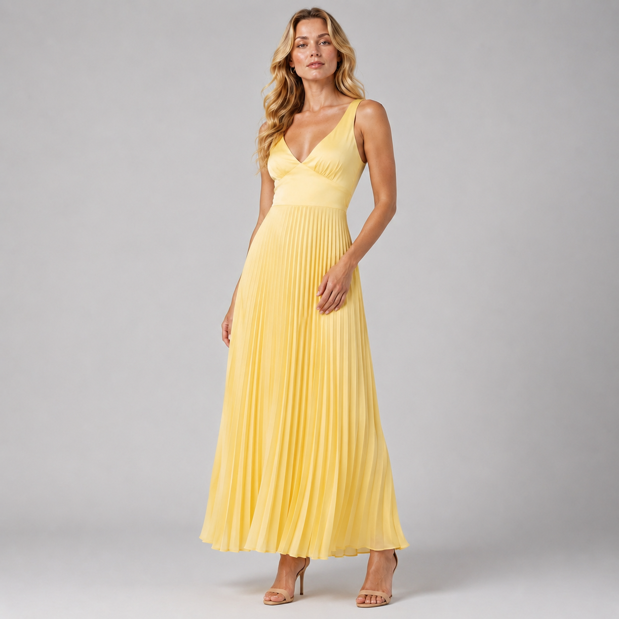 Women’s V Neck Pleated Maxi Dress