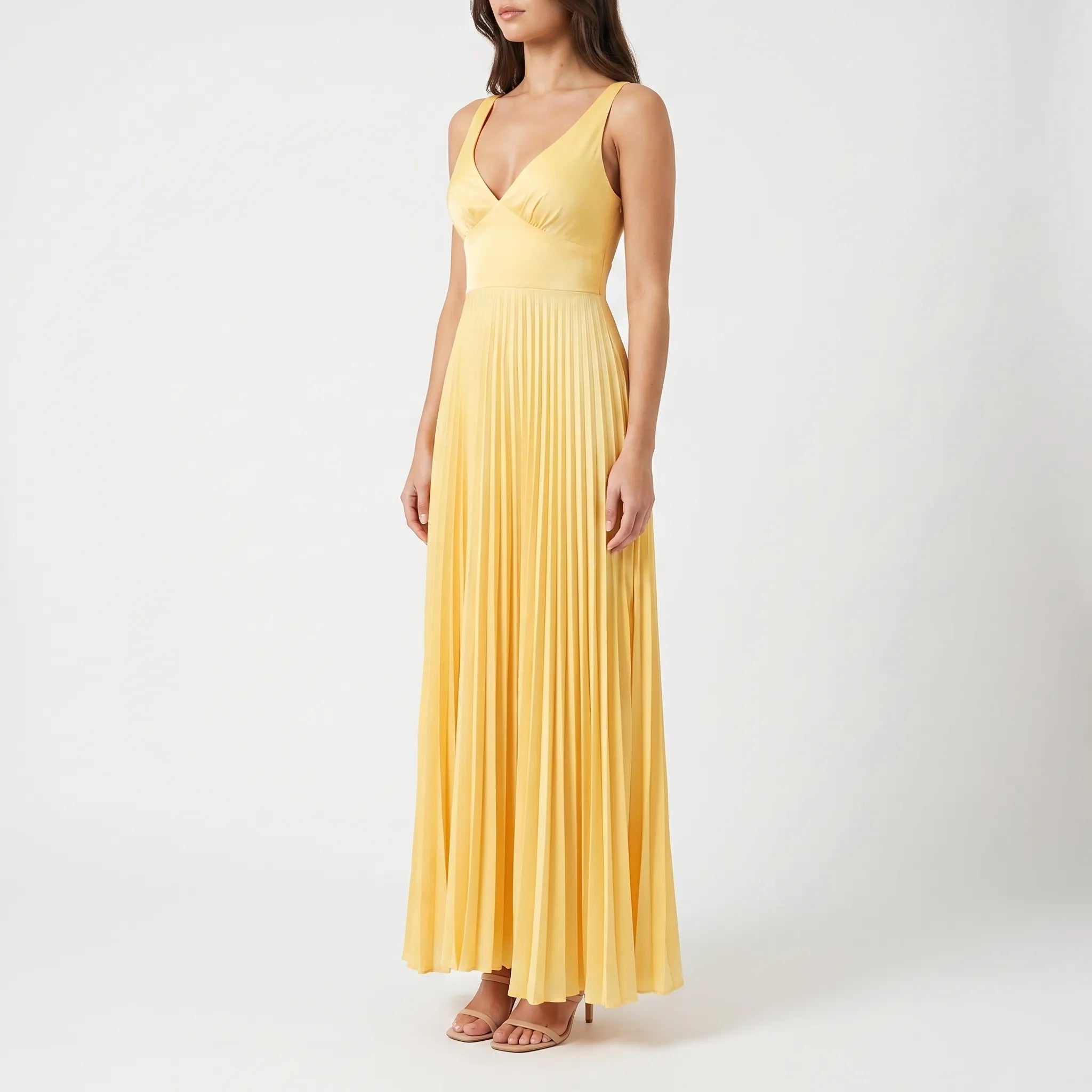 Women’s V Neck Pleated Maxi Dress