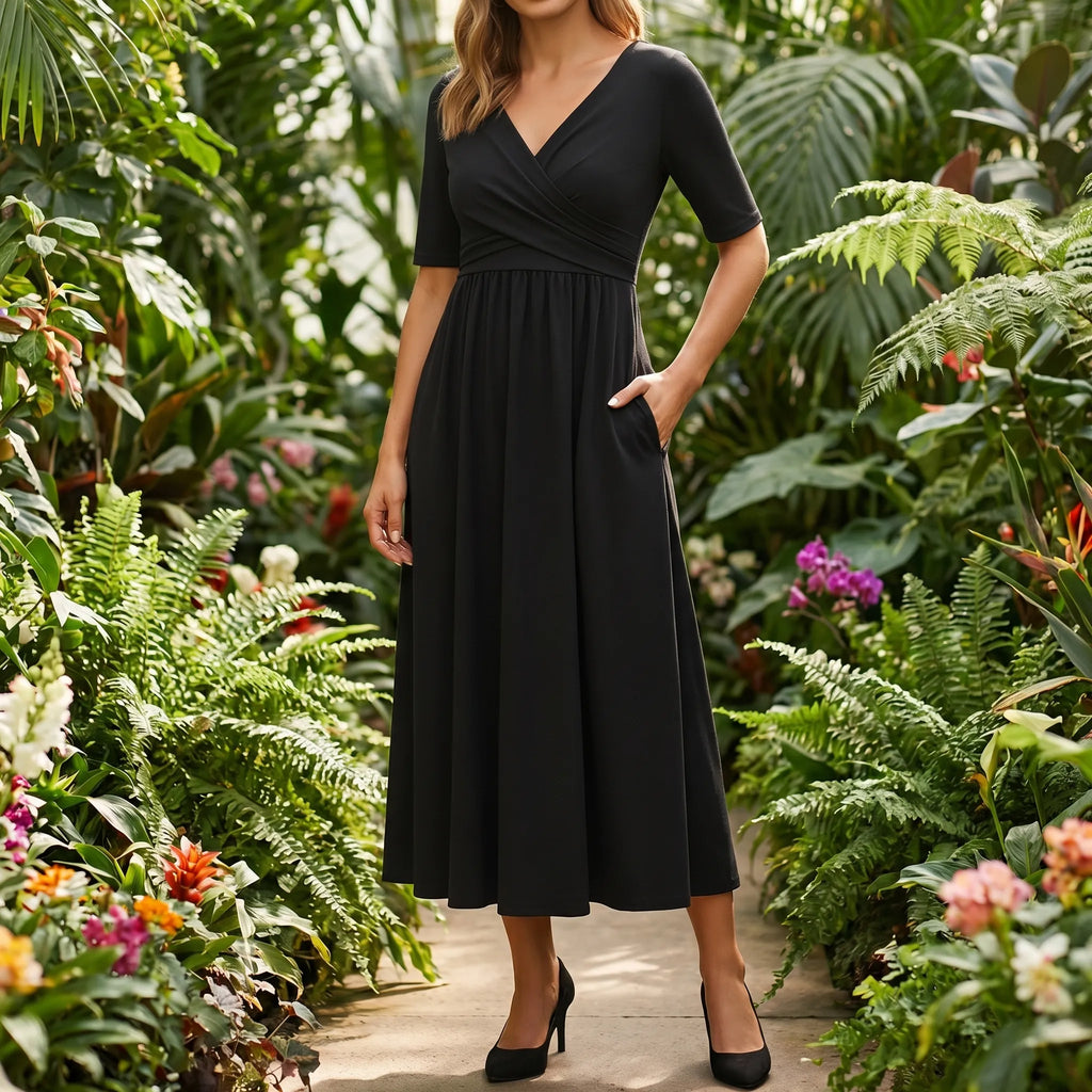 Women’s V Neck Wrap Midi Dress