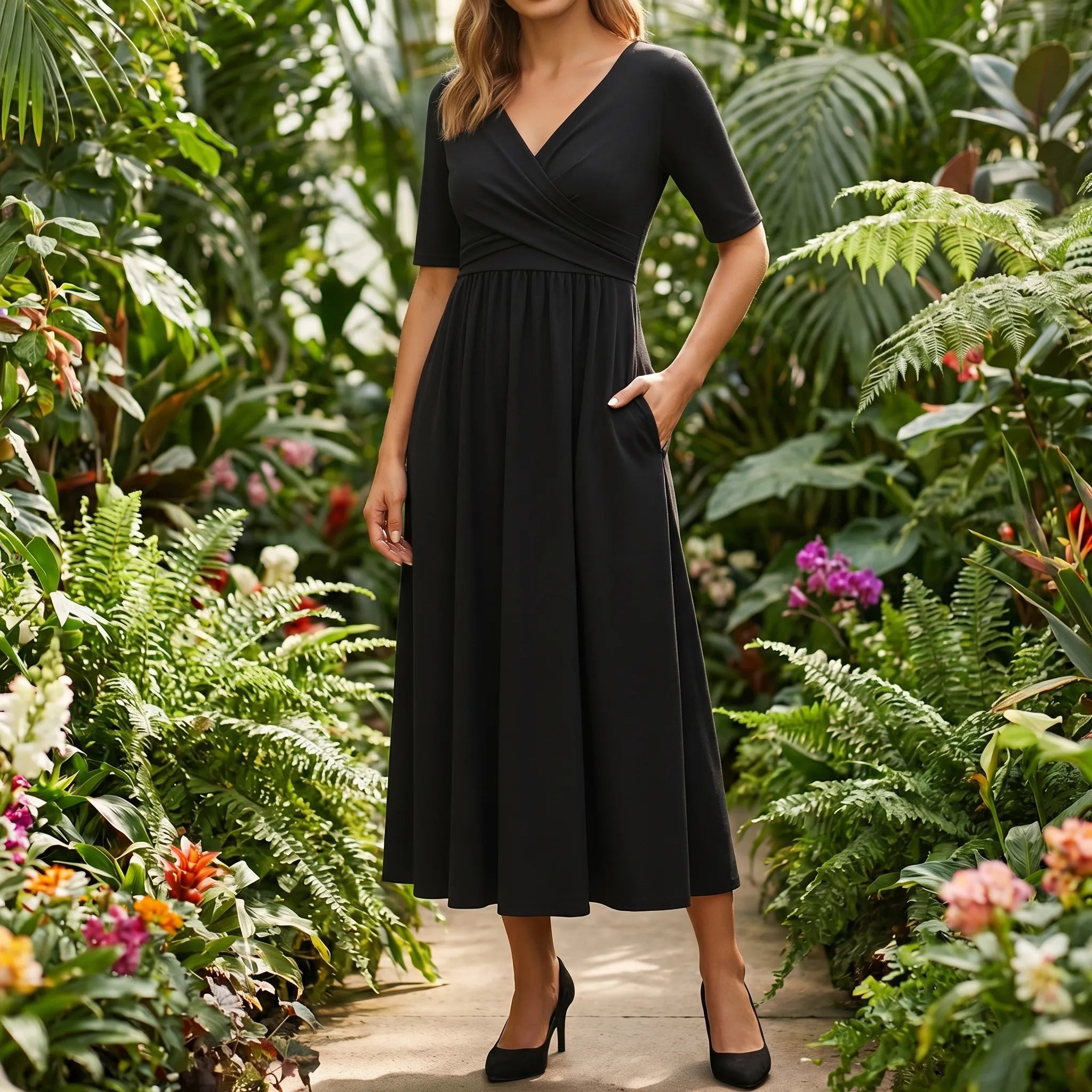 Women’s V Neck Wrap Midi Dress