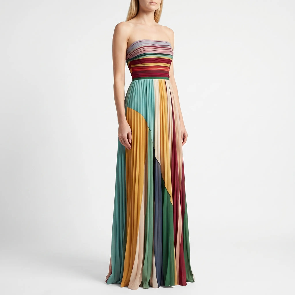 Women’s Strapless Pleated Maxi Dress