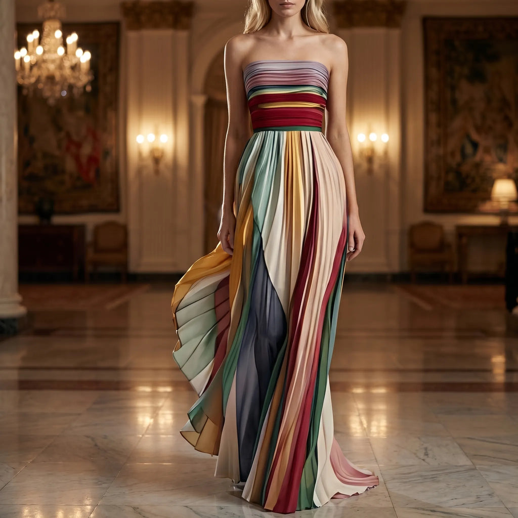 Women’s Strapless Pleated Maxi Dress