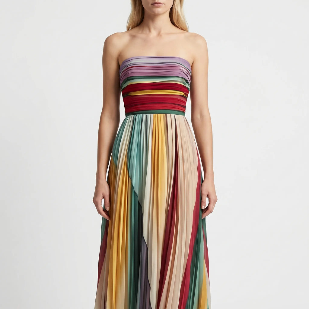 Women’s Strapless Pleated Maxi Dress