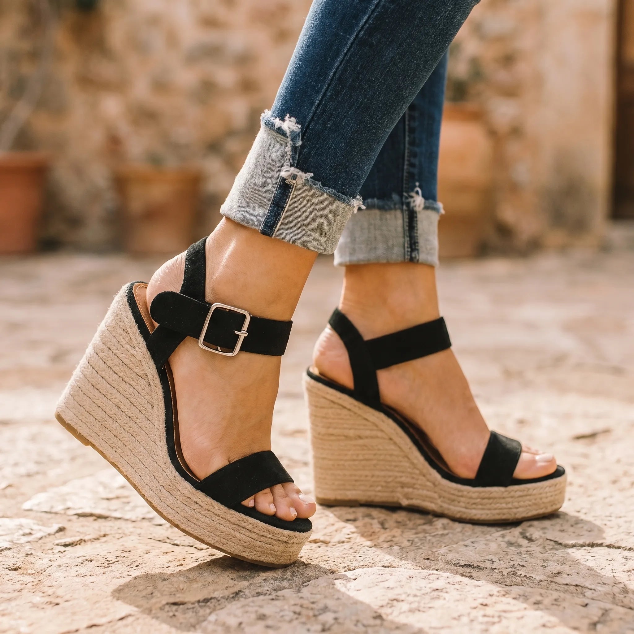 Women's Espadrille Wedge Sandals with Ankle Strap