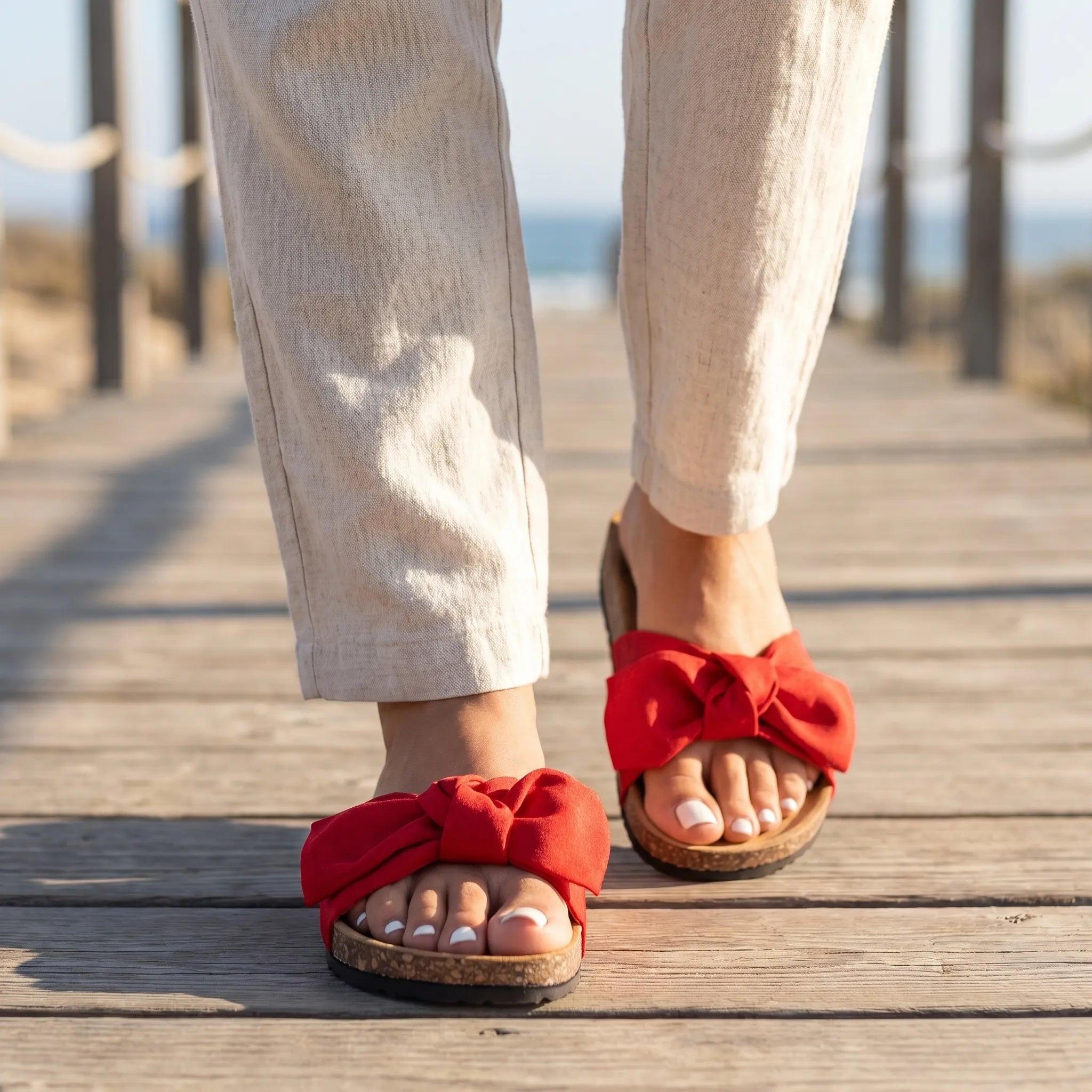 Women's Bow Slide Sandals with Cork Footbed