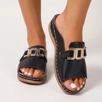 Women's Platform Slide Sandals with Chain Detail