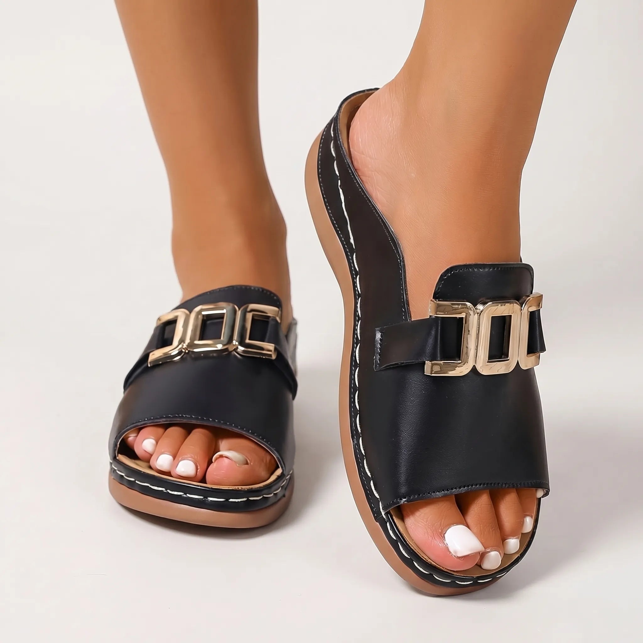 Women's Platform Slide Sandals with Chain Detail