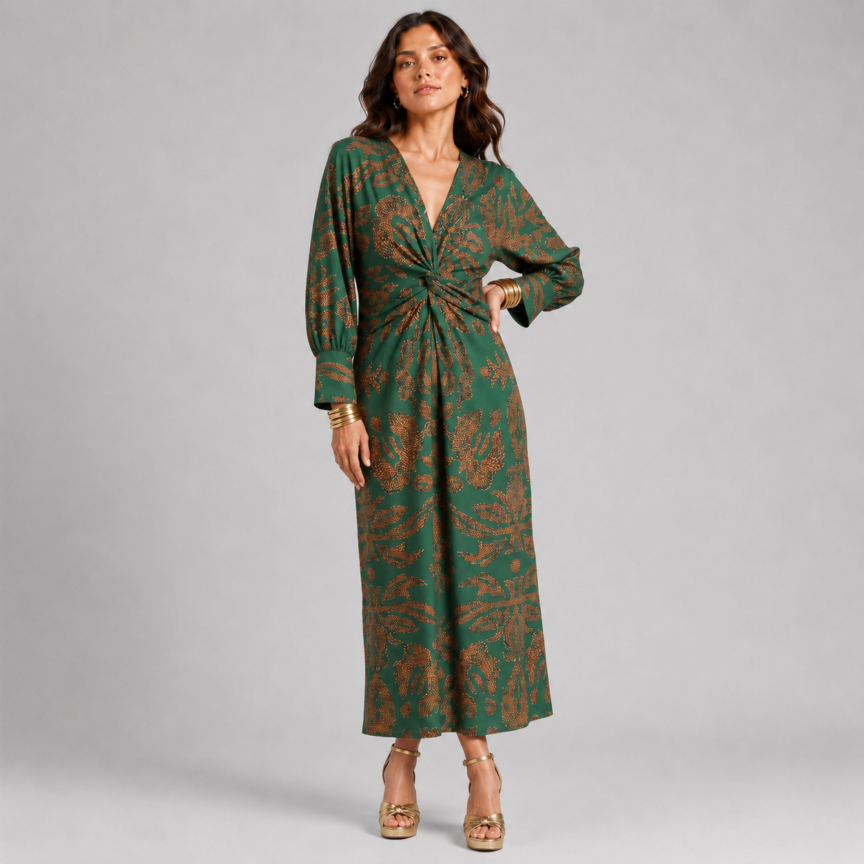 Women’s Printed Twist Waist Maxi Dress