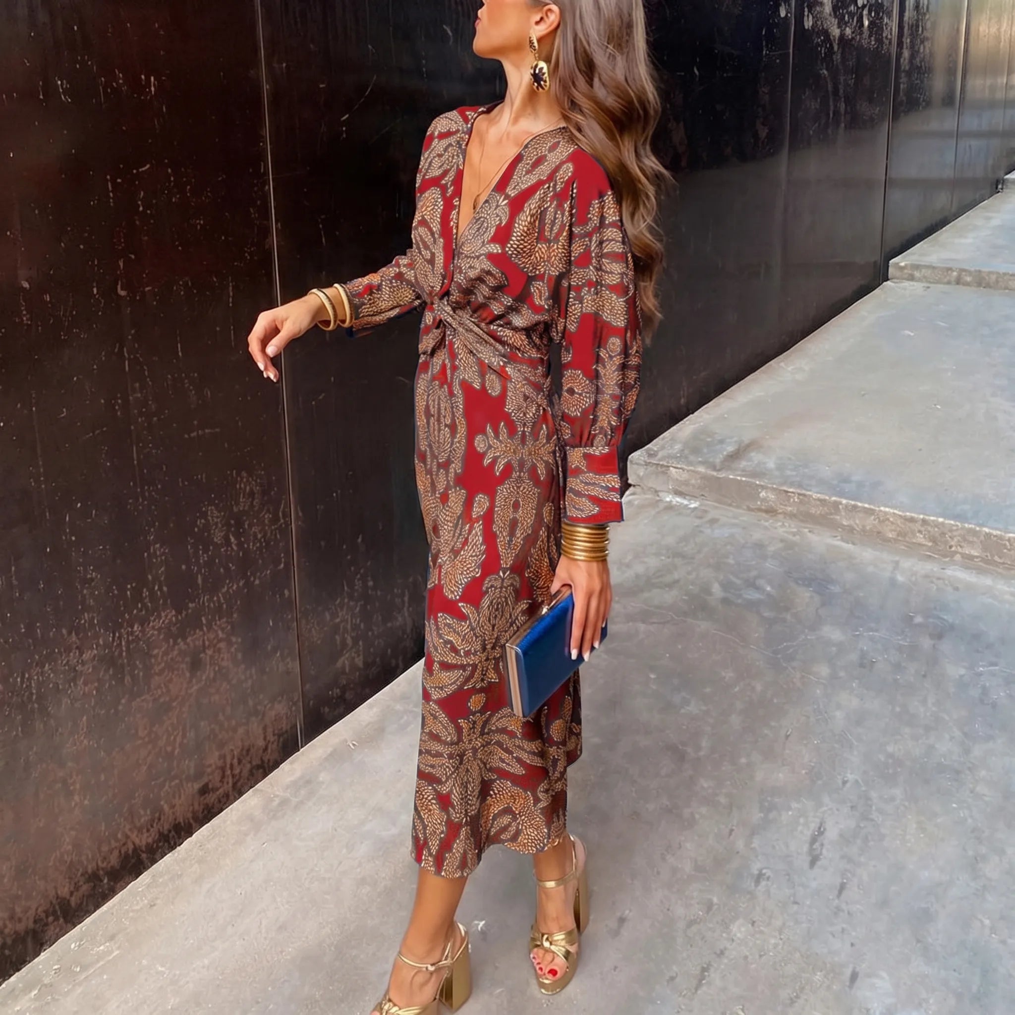 Women’s Printed Twist Waist Maxi Dress