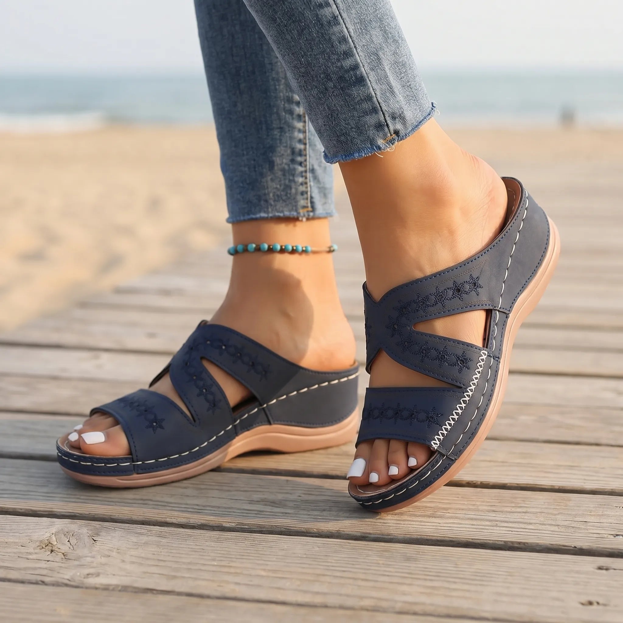 Women's Cutout Wedge Slide Sandals