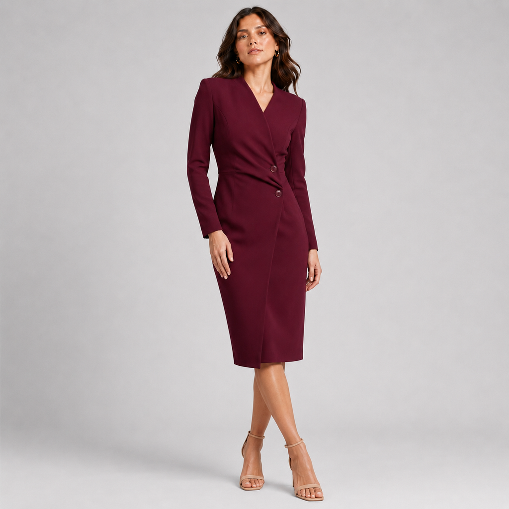 Women’s Long Sleeve Wrap Midi Dress