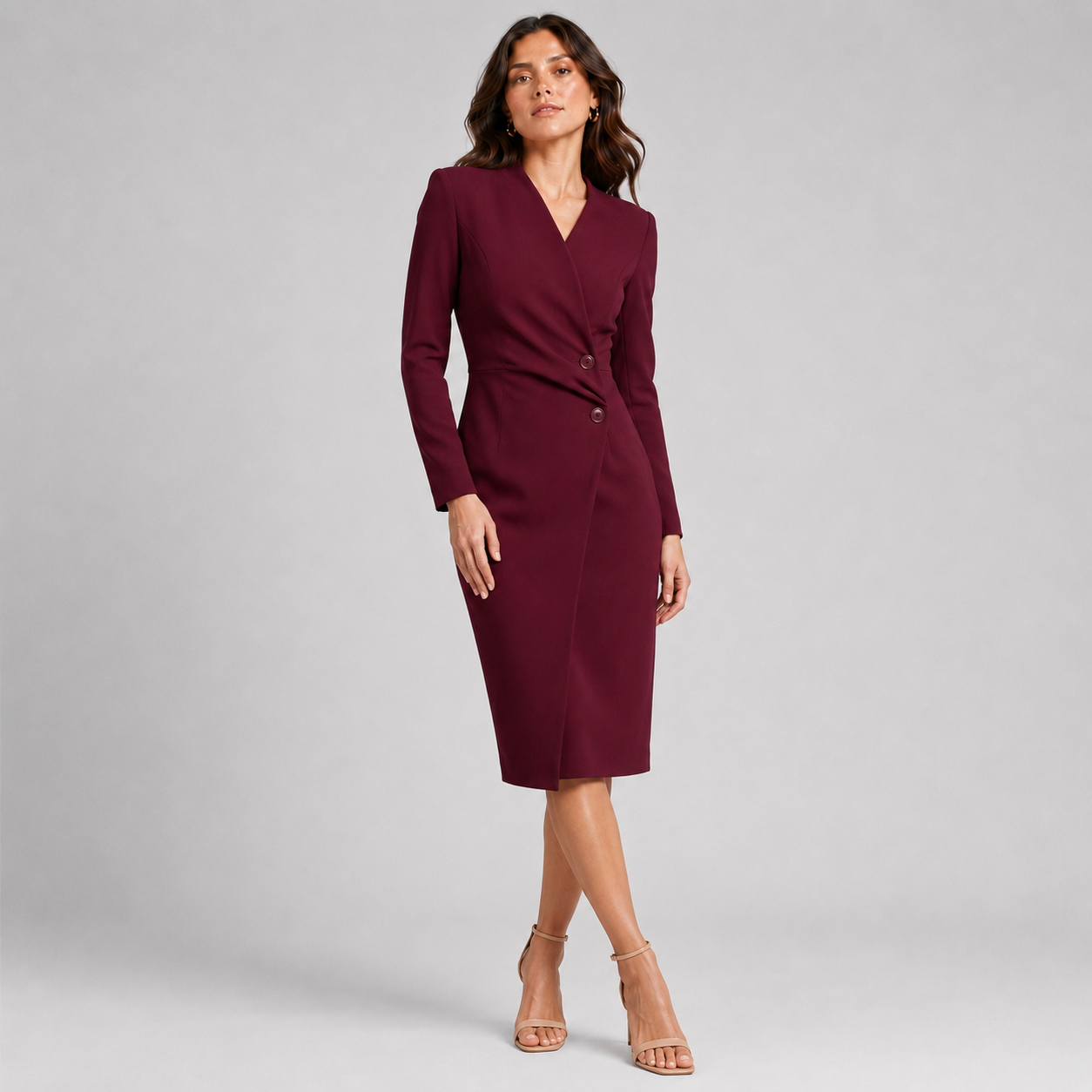 Women’s Long Sleeve Wrap Midi Dress